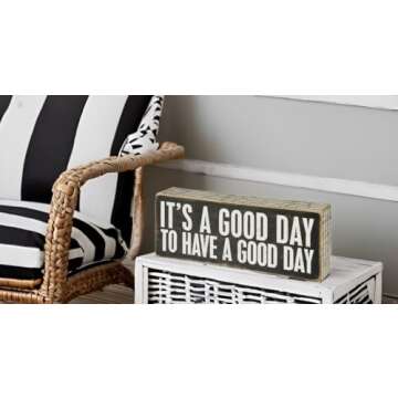 Primitives by Kathy 31127 Pinstriped Trimmed Box Sign, 8" x 3", A Good Day