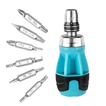 DURATECH Stubby Ratcheting Screwdriver - 12-in-1 Multi-bit Tool