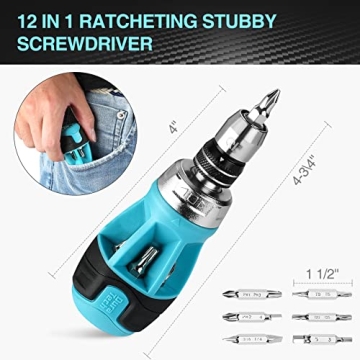 DURATECH 12-in-1 Stubby Ratcheting Screwdriver