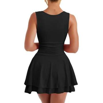 Kaximil Women's Square Neck Ruffle Hem Mini Dress Ruched Waist Short Party Dresses, Small, Black