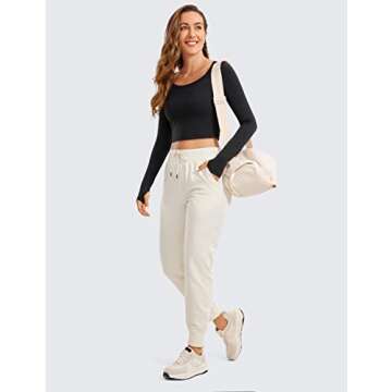 CRZ YOGA Butterluxe Long Sleeve Crop Tops for Women Slim Fit Workout Shirts Cropped Athletic Gym T-Shirts Black Medium