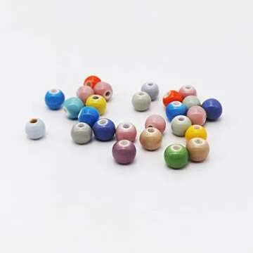 INSPIRELLE 180 Pieces Porcelain Beads Chinese Round Ceramic Beads 8mm for Handmade Jewelry Making Bracelets Necklace Making, Candy