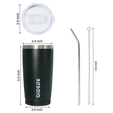 BJPKPK 20 oz Tumbler with Lid and Straw Insulated Travel Coffee Mug Reusable Stainless Steel Thermal Cups,Black