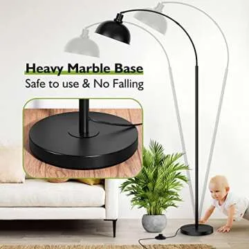 Arc Floor Lamps for Living Room, Modern Tall Standing Lamp Remote Control,Stepless Dimmable Black Floor Lamp with Hanging Dome Shade, Over Couch Arched Reading Lamp for Bedroom (Bulb Included)