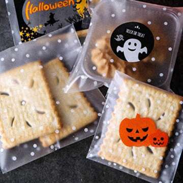 Kingrol 300 Pcs Self Adhesive Candy Bags with Stickers