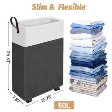 EpicTotes Slim Laundry Basket on Wheels for Easy Carry