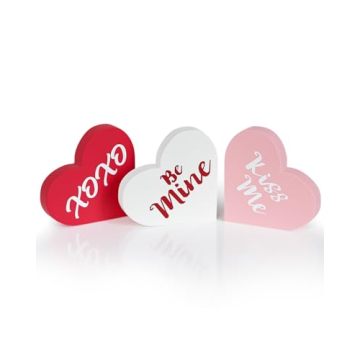 LXDNBGO Valentines Day Decorations - 3 Pcs Large Wood Heart Shape Signs, Conversation Heart Decorati...