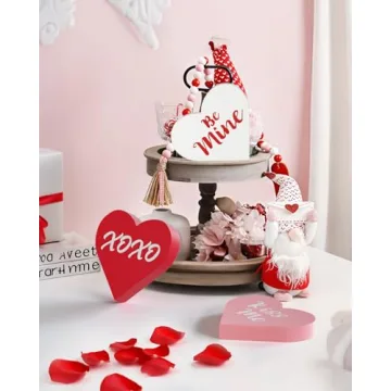LXDNBGO Valentines Day Decorations - 3 Pcs Large Wood Heart Shape Signs, Conversation Heart Decoration, Valentines Day Decor for Home, Office, Tiered Tray, Shelf, Mantel, Table