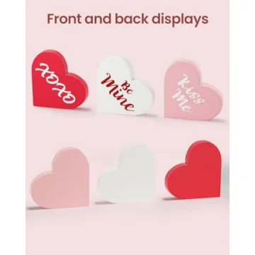 LXDNBGO Valentines Day Decorations - 3 Pcs Large Wood Heart Shape Signs, Conversation Heart Decoration, Valentines Day Decor for Home, Office, Tiered Tray, Shelf, Mantel, Table