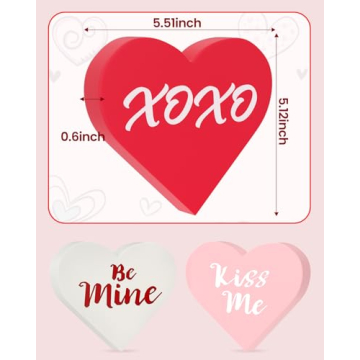 LXDNBGO Valentines Day Decorations - 3 Pcs Large Wood Heart Shape Signs, Conversation Heart Decoration, Valentines Day Decor for Home, Office, Tiered Tray, Shelf, Mantel, Table