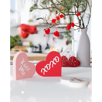 LXDNBGO Valentines Day Decorations - 3 Pcs Large Wood Heart Shape Signs, Conversation Heart Decoration, Valentines Day Decor for Home, Office, Tiered Tray, Shelf, Mantel, Table