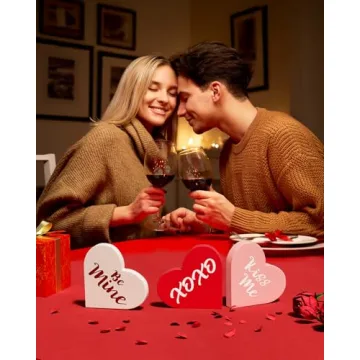 LXDNBGO Valentines Day Decorations - 3 Pcs Large Wood Heart Shape Signs, Conversation Heart Decoration, Valentines Day Decor for Home, Office, Tiered Tray, Shelf, Mantel, Table