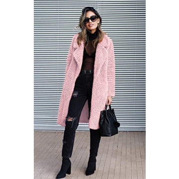 Angashion Women's Cozy Teddy Fleece Open Front Coat