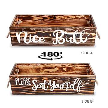 Bathroom Decor Box and Funny Bathroom Sign - Cute Farmhouse Rustic Decorations for Top of Toilet Tank Toilet Paper Holder - Great Housewarming Gift Idea (Brown)