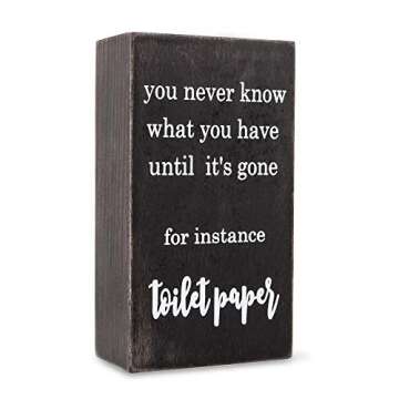 Bathroom Decor Box and Funny Bathroom Sign - Cute Farmhouse Rustic Decorations for Top of Toilet Tank Toilet Paper Holder - Great Housewarming Gift Idea (Brown)