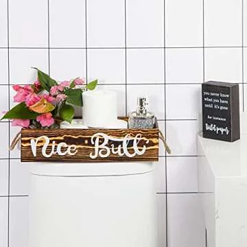 Rustic Bathroom Decor Box with Funny Sign for Guests