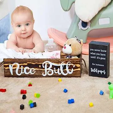 Rustic Bathroom Decor Box with Funny Sign for Guests