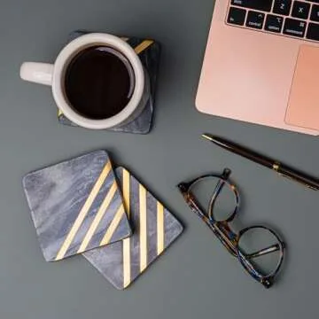 Cork & Mill Grey Marble Coasters Set of 6 - Luxury Decor