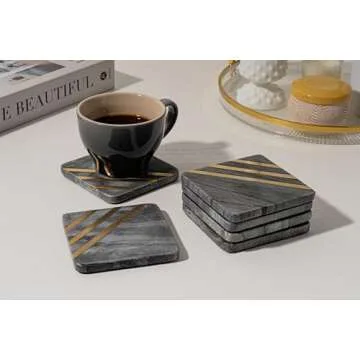 Cork & Mill Grey Marble Coasters Set of 6 - Luxury Decor