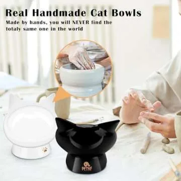 PETNF Cat Bowls for Indoor Cats,2 Pack Ceramic Raised Slanted Cat Food Bowl Elevated Tilted Whisker Friendly,Anti Vomiting Cat Feeding Bowl,Black White Kitty Water Bowl,Ergonomic Cat Dishes Plate Set