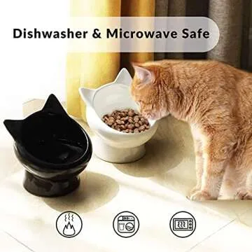 PETNF Cat Bowls for Indoor Cats,2 Pack Ceramic Raised Slanted Cat Food Bowl Elevated Tilted Whisker Friendly,Anti Vomiting Cat Feeding Bowl,Black White Kitty Water Bowl,Ergonomic Cat Dishes Plate Set