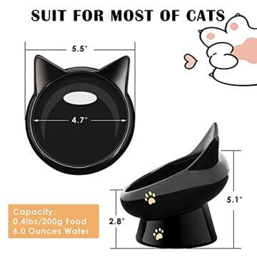 PETNF Cat Bowls for Indoor Cats,2 Pack Ceramic Raised Slanted Cat Food Bowl Elevated Tilted Whisker Friendly,Anti Vomiting Cat Feeding Bowl,Black White Kitty Water Bowl,Ergonomic Cat Dishes Plate Set