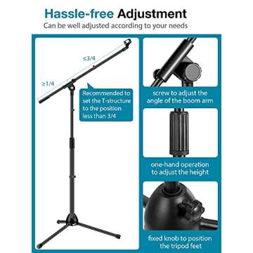 InnoGear Microphone Stand, Boom Arm Mic Stand Floor Detachable Height Adjustable Heavy Duty with Mic Clip Holder Metal Base for Blue Yeti HyperX QuadCast Shure SM58 Samson Q2U Fifine K669B