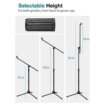 InnoGear Microphone Stand, Boom Arm Mic Stand Floor Detachable Height Adjustable Heavy Duty with Mic Clip Holder Metal Base for Blue Yeti HyperX QuadCast Shure SM58 Samson Q2U Fifine K669B