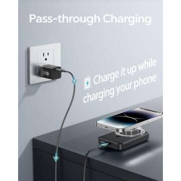 Baseus for MagSafe Portable Charger,10000mAh Wireless Magnetic Power Bank with Type-C Cable 20W PD Charging, Slim Phone Battery Pack for iPhone 16/16 Pro/16 Pro Max, iPhone 15/14/13/12 Series -(Black)