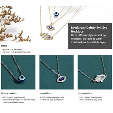 Baydurcan 3pcs Evil Eye Necklace Set for Women