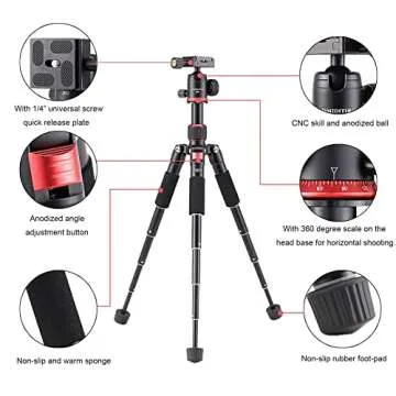 Compact 20" Portable Aluminum Camera Tripod for Travel Photography