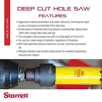 Starrett Bi-Metal Deep Cut Hole Saw - 1-1/2" Diameter for Metal & Wood Cutting
