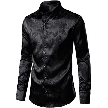 Shiny Satin Rose Floral Dress Shirt for Men