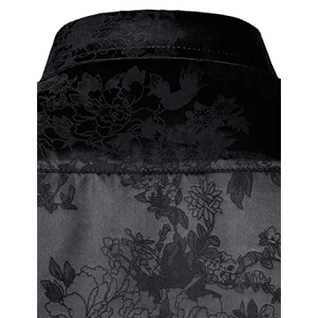 Shiny Satin Rose Floral Dress Shirt for Men