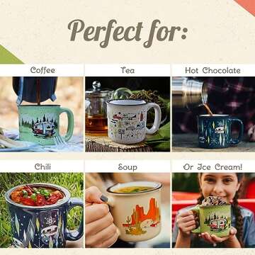 Ceramic Coffee Mug - 15 oz Retro Inspired Camping Mug - for Hot & Cold Drinks - Works as a Tea, Soup, & Coffee Mug - Stylish, Versatile, & Microwaveable Camping Coffee Mugs by Camp Casual