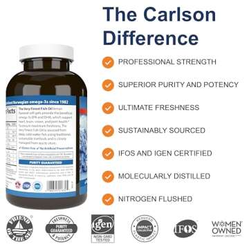 Carlson - The Very Finest Fish Oil, 700 mg Omega-3s, Norwegian Fish Oil Supplement, Wild Caught Omega 3 Fish Oil, Sustainably Sourced Fish Oil Capsules, Omega 3 Supplement, Lemon, 240 Softgels