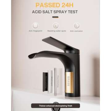 RIVAMBER Waterfall Bathroom Sink Faucet, 1 Hole with 3 Hole Cover Plate, Matte Black Brass Modern Si...