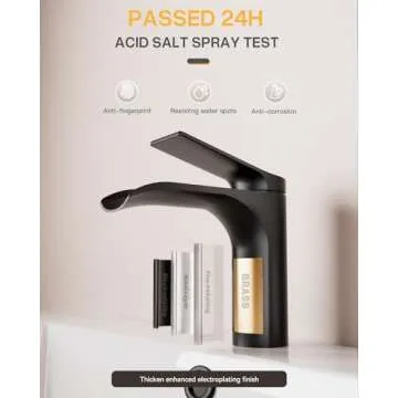 RIVAMBER Waterfall Bathroom Sink Faucet, 1 Hole with 3 Hole Cover Plate, Matte Black Brass Modern Si...