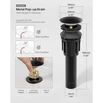 RIVAMBER Waterfall Bathroom Sink Faucet, 1 Hole with 3 Hole Cover Plate, Matte Black Brass Modern Single Handle Deck Mount Vanity Faucet with Metal Pop-up Drain Stopper & Water Supply Hoses