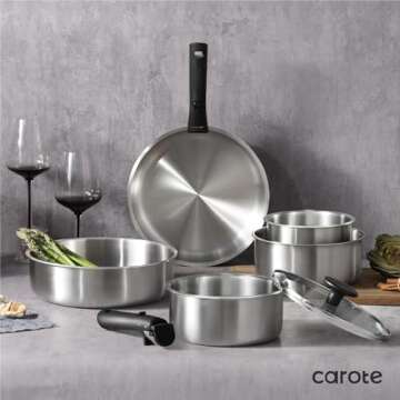 CAROTE 9pcs Induction Stainless Steel Cookware Set