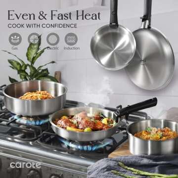 CAROTE 9pcs Induction Stainless Steel Cookware Set