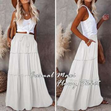 EARKOHA Womens Casual High Waist Tie Paisley Print Long Maxi Skirt with Pockets Solid-White M