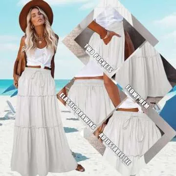 EARKOHA Womens Casual High Waist Tie Paisley Print Long Maxi Skirt with Pockets Solid-White M