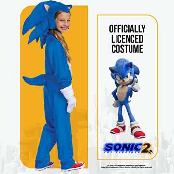 Sonic the Hedgehog Costume, Official Deluxe Sonic Movie Costume and Headpiece, Kids Size Small (4-6)