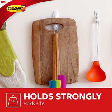 Command Medium Wire Hooks, Holds up to 3 lb, 3 Hooks, 4 Strips, Damage free Hanging Wall Hooks with Adhesive Strips, No Tools Wall Hooks for Organization in Living Spaces