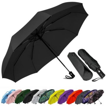 SIEPASA Compact Windproof Travel Umbrella - Automatic, Portable, Black