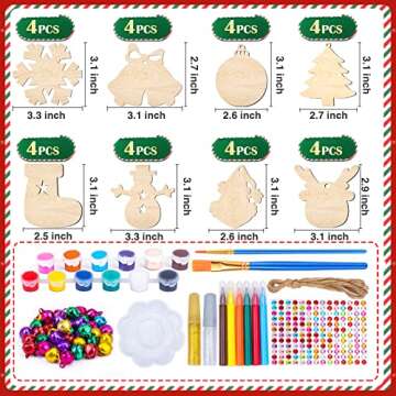 104PCS Wooden Christmas Ornaments Craft Kits Include 40PCS Unfinished Wood Slices with 8 Styles,Xmas...