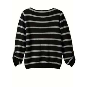 Women's Striped Drop Shoulder Sweater with Pocket