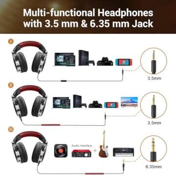 OneOdio Wired Over Ear Headphones Hi-Res Studio Monitor & Mixing DJ Stereo Headsets with 50mm Drivers and 1/4 to 3.5mm Jack for AMP Computer Recording Podcast Keyboard Guitar Laptop - Red