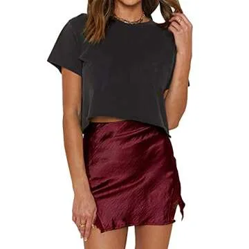 LYANER Women's Satin Lace Trim Mini Skirt - Burgundy